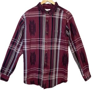 On the Byas Flannel Shirt Maroon Southwestern Print Men Large 100% Cotton Casual